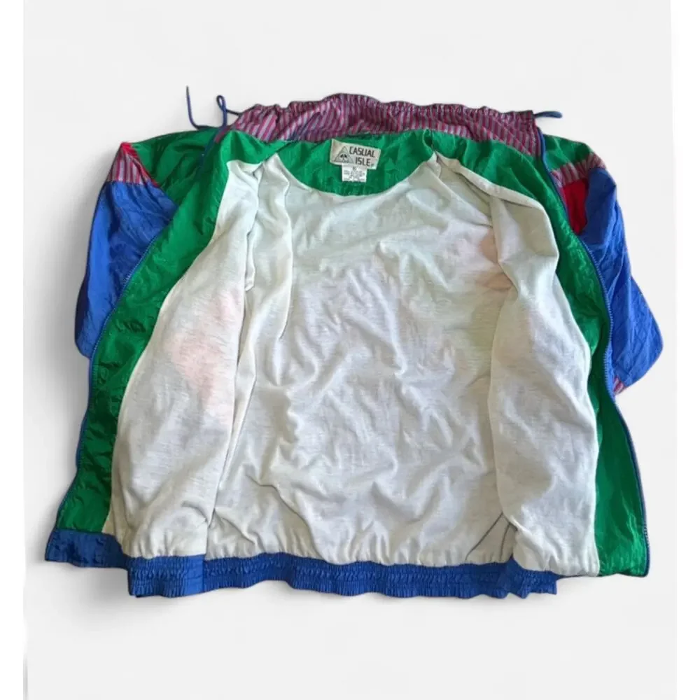 CASUAL ISLE Windbreaker XL Blue Colorblock Retro Lightweight